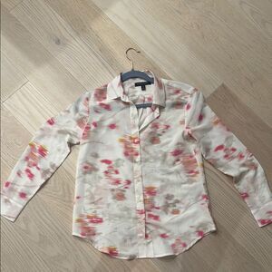 Banana Republic Abstract Print Pink and White Button Down Shirt XS petite